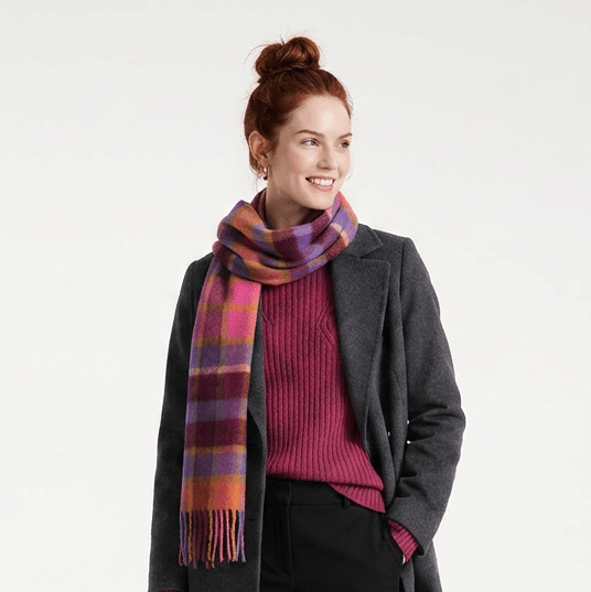 Edinburgh 100% Lambswool Scarf – Premium Soft Wool Wrap - ARTILLERY CHECK ORANGE