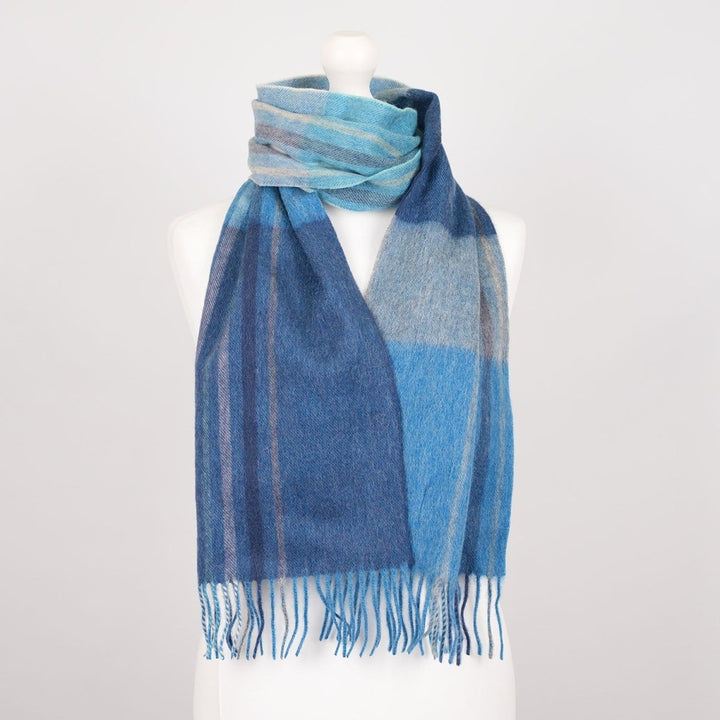 Edinburgh 100% Lambswool Scarf – Premium Soft Wool Wrap - BARCODE CHECK - AQUA BLUE