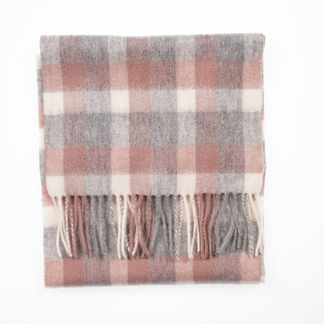 Edinburgh 100% Lambswool Scarf – Premium Soft Wool Wrap - BIG CHECK 27587 MUTED WHITE/PINK