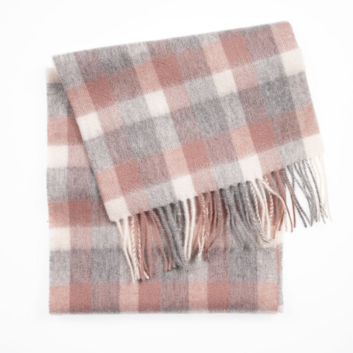 Edinburgh 100% Lambswool Scarf – Premium Soft Wool Wrap - BIG CHECK 27587 MUTED WHITE/PINK