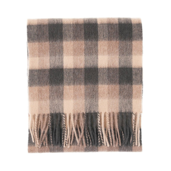 Edinburgh 100% Lambswool Scarf – Premium Soft Wool Wrap - BIG CHECK NATURAL BROWN