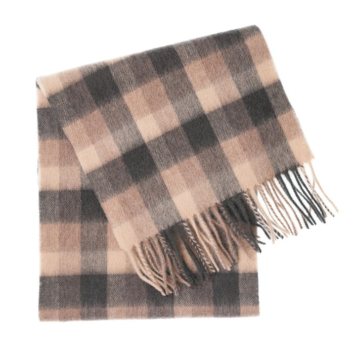 Edinburgh 100% Lambswool Scarf – Premium Soft Wool Wrap - BIG CHECK NATURAL BROWN