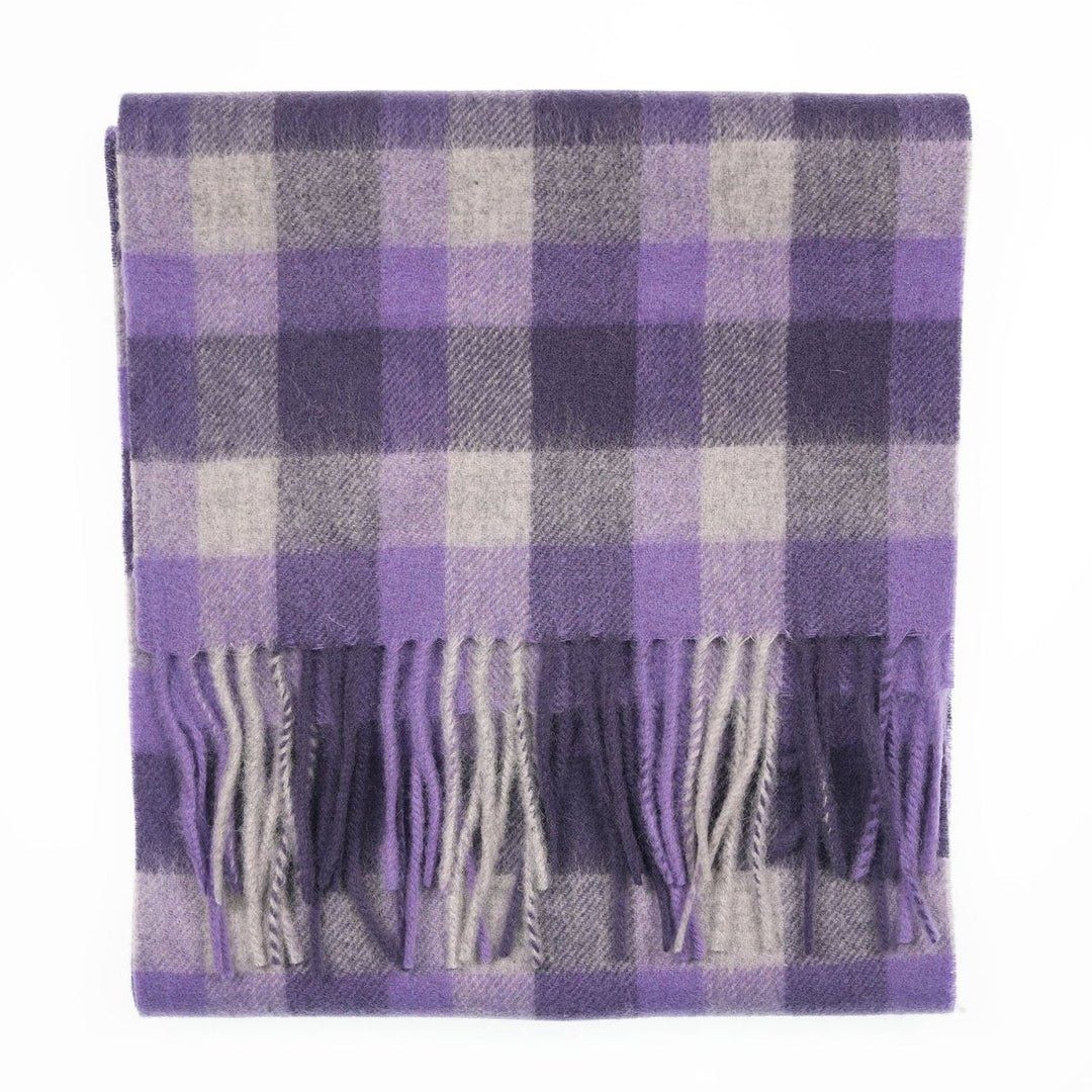 Edinburgh 100% Lambswool Scarf – Premium Soft Wool Wrap - BIG CHECK 27570 PURPLE/OYSTER