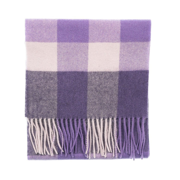 Edinburgh 100% Lambswool Scarf – Premium Soft Wool Wrap - BURSTED CHECK LAVENDER