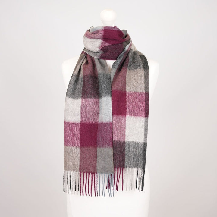 Edinburgh 100% Lambswool Scarf – Premium Soft Wool Wrap - CHECKERS - BURGUNDY