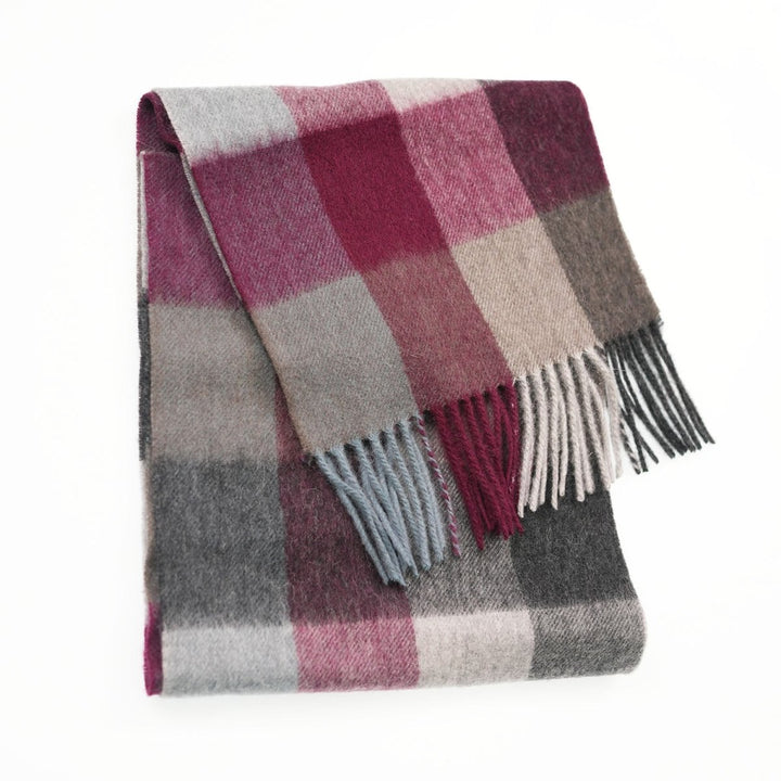 Edinburgh 100% Lambswool Scarf – Premium Soft Wool Wrap - CHECKERS - BURGUNDY