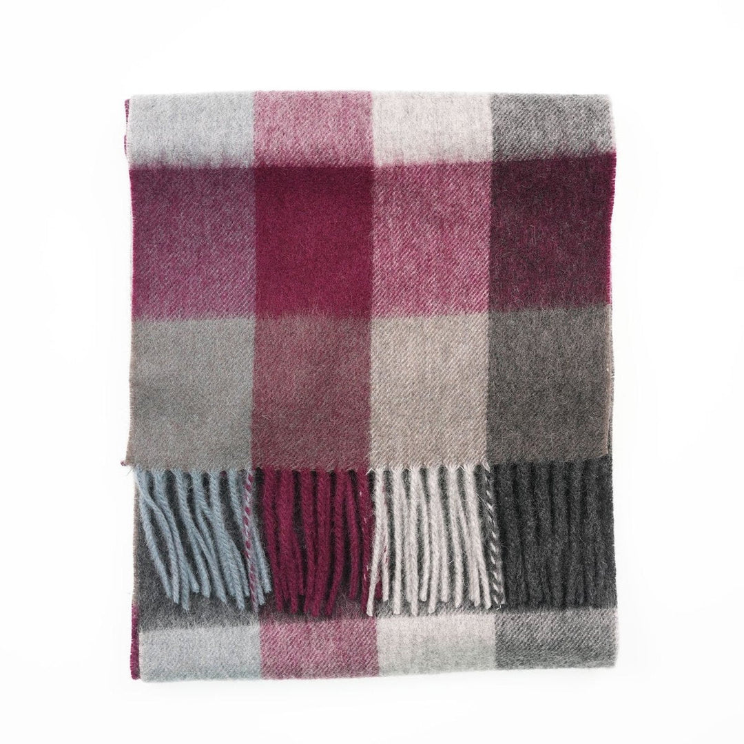Edinburgh 100% Lambswool Scarf – Premium Soft Wool Wrap - CHECKERS - BURGUNDY