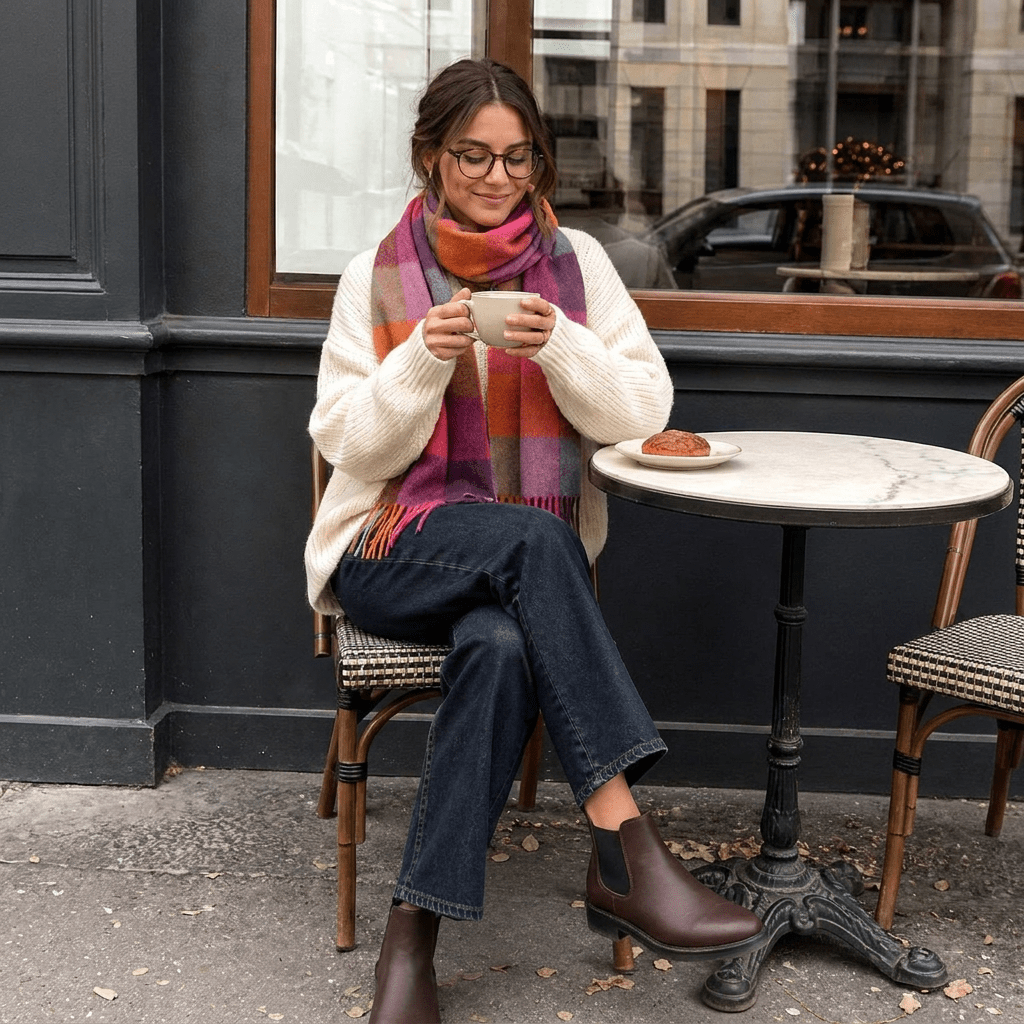 Edinburgh 100% Lambswool Scarf – Premium Soft Wool Wrap - CHECKERS - ORANGE/PINK