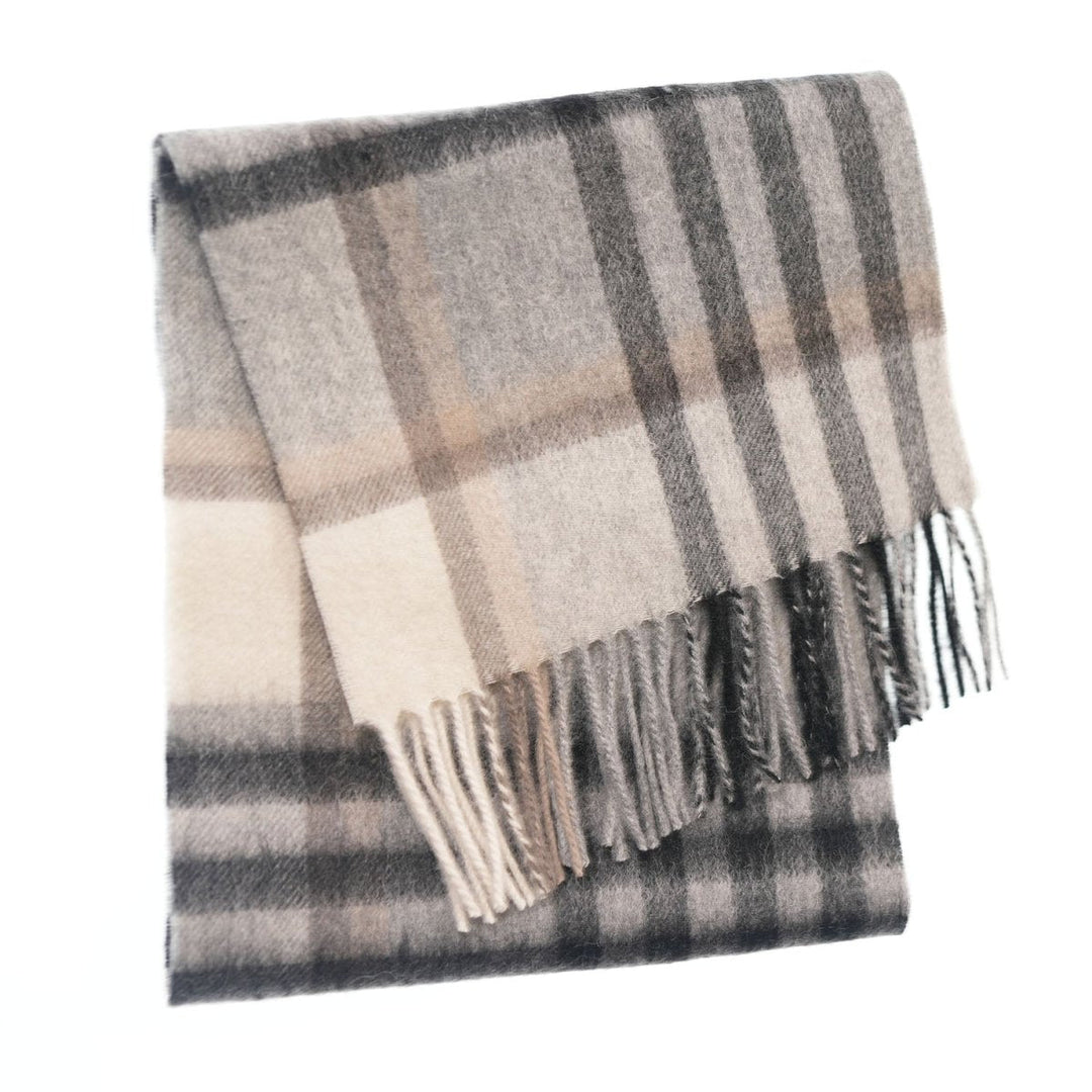 Edinburgh 100% Lambswool Scarf – Premium Soft Wool Wrap - CHEQUER GREY LIGHT YELLOW (24529)