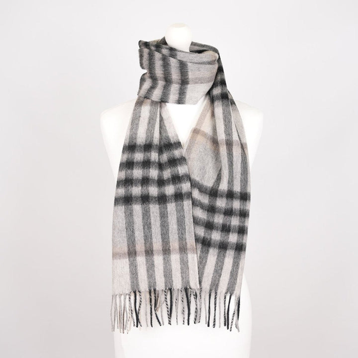 Edinburgh 100% Lambswool Scarf – Premium Soft Wool Wrap - CHEQUER GREY LIGHT YELLOW (24529)