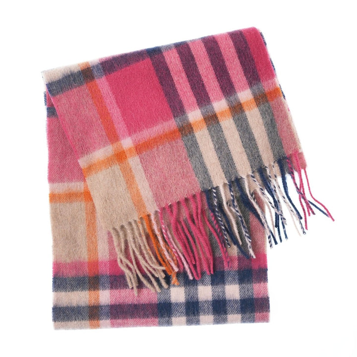 Edinburgh 100% Lambswool Scarf – Premium Soft Wool Wrap - CHEQUER TARTAN ASTRAL/RASPBERRY
