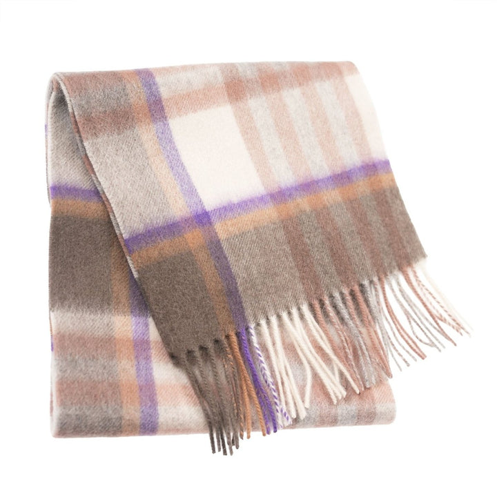 Edinburgh 100% Lambswool Scarf – Premium Soft Wool Wrap - CHEQUER TARTAN BEIGE/ROSE