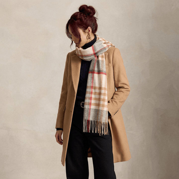 Edinburgh 100% Lambswool Scarf – Premium Soft Wool Wrap - CHEQUER TARTAN LT CAMEL/GREY (24539)