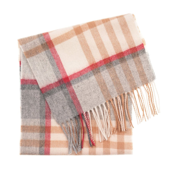 Edinburgh 100% Lambswool Scarf – Premium Soft Wool Wrap - CHEQUER TARTAN LT CAMEL/GREY (24539)
