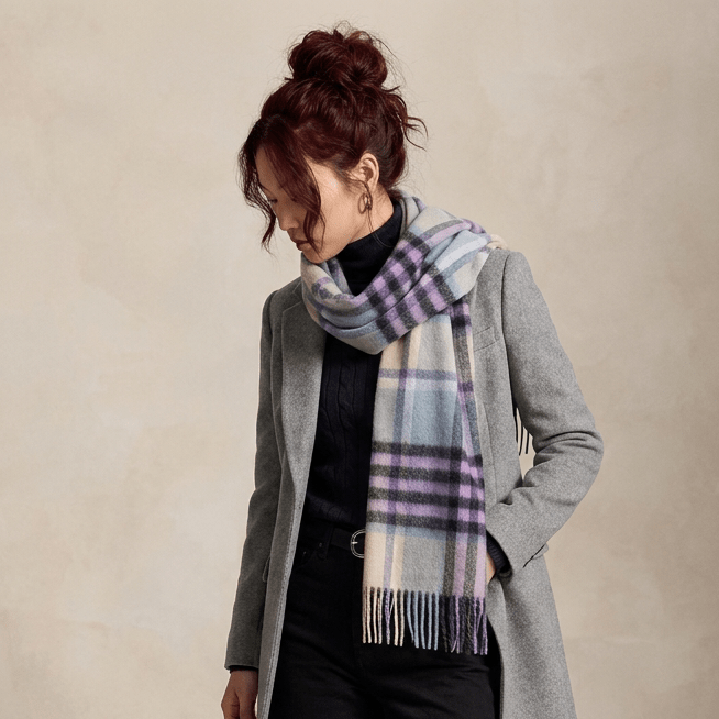 Edinburgh 100% Lambswool Scarf – Premium Soft Wool Wrap - CHEQUER TARTAN PURPLE