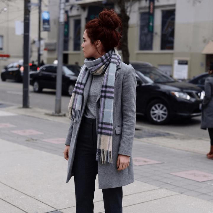 Edinburgh 100% Lambswool Scarf – Premium Soft Wool Wrap - CHEQUER TARTAN PURPLE