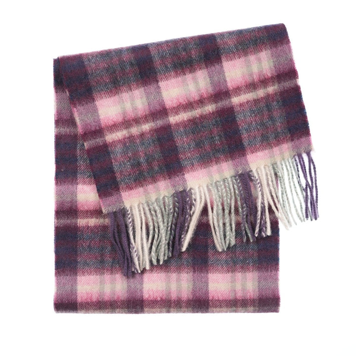 Edinburgh 100% Lambswool Scarf – Premium Soft Wool Wrap - CLUSTER GINGHAM 27627 ASTRAL/BERRY