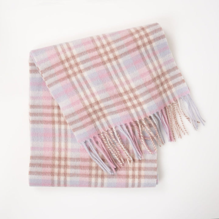 Edinburgh 100% Lambswool Scarf – Premium Soft Wool Wrap - CLUSTER GINGHAM 27622 LILAC/PINK/WHITE