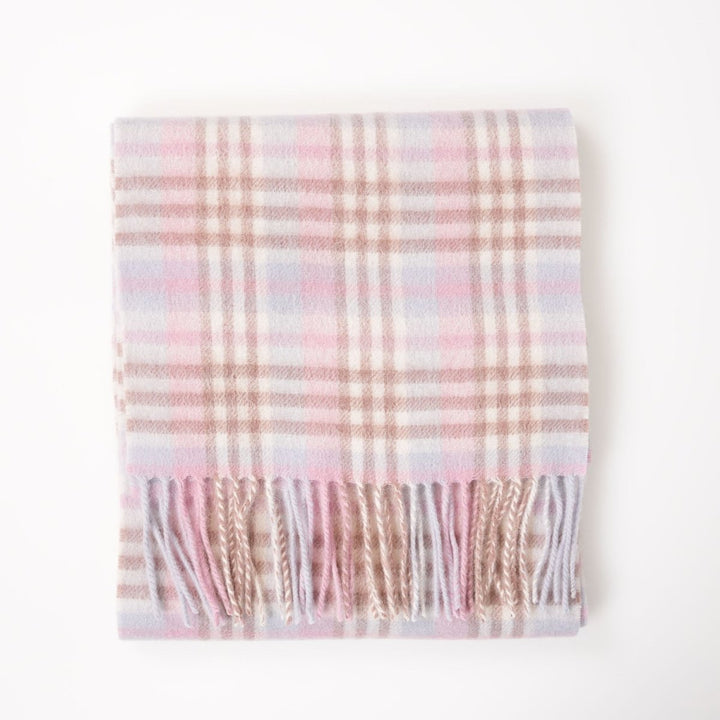 Edinburgh 100% Lambswool Scarf – Premium Soft Wool Wrap - CLUSTER GINGHAM 27622 LILAC/PINK/WHITE