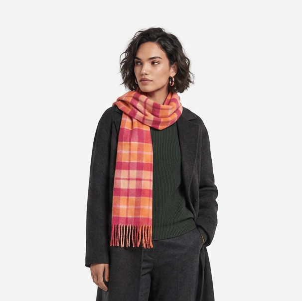 Edinburgh 100% Lambswool Scarf – Premium Soft Wool Wrap - CRAGG CHECK GINGER