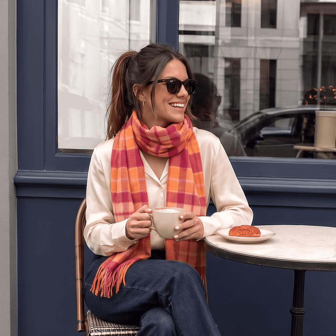 Edinburgh 100% Lambswool Scarf – Premium Soft Wool Wrap - CRAGG CHECK GINGER