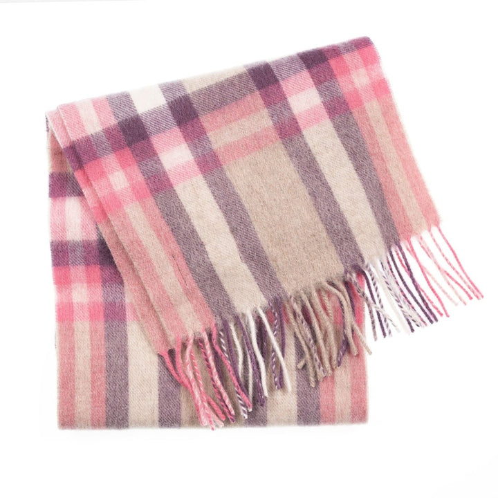 Edinburgh 100% Lambswool Scarf – Premium Soft Wool Wrap - DECO CHECK PEONY