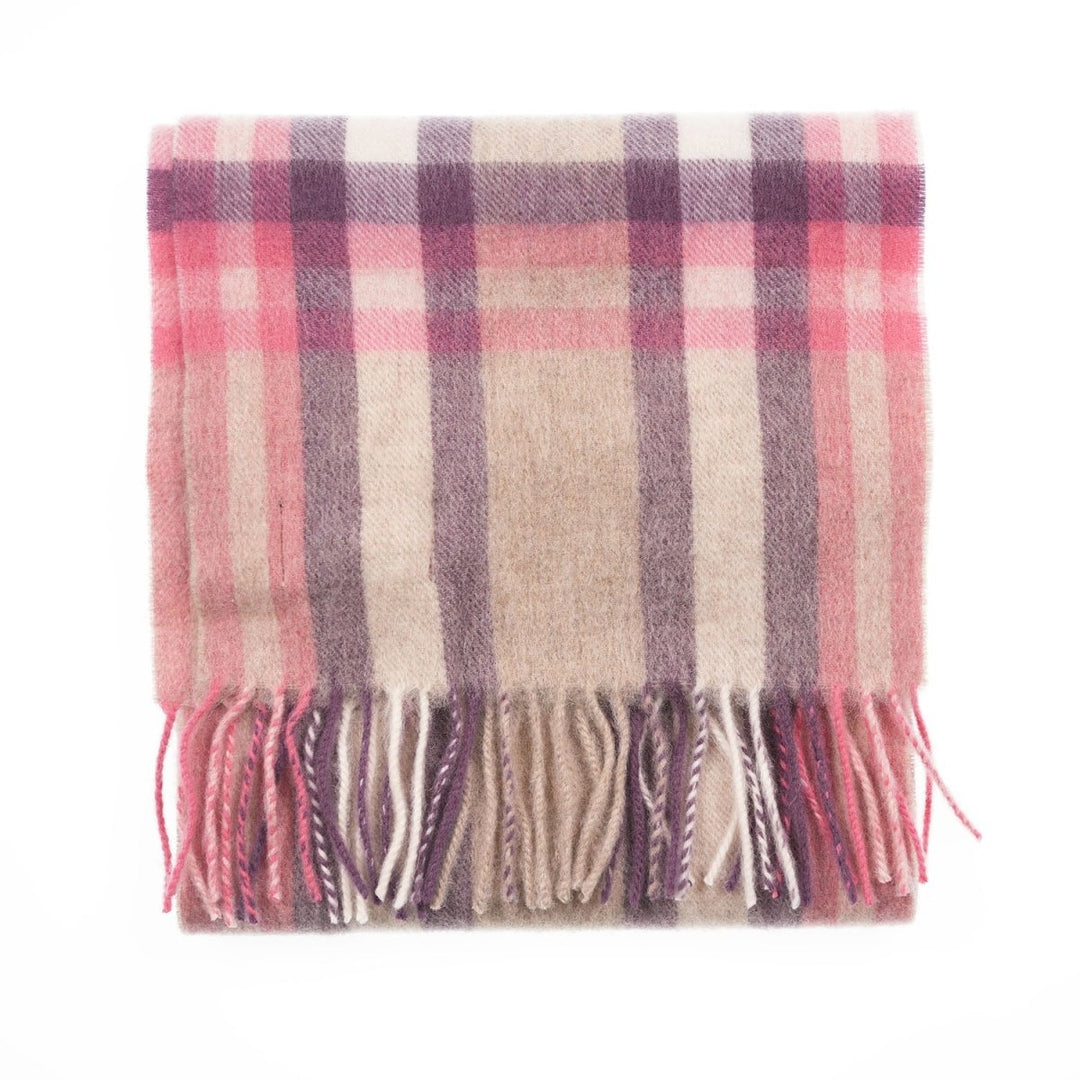 Edinburgh 100% Lambswool Scarf – Premium Soft Wool Wrap - DECO CHECK PEONY