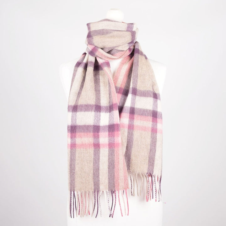 Edinburgh 100% Lambswool Scarf – Premium Soft Wool Wrap - DECO CHECK PEONY