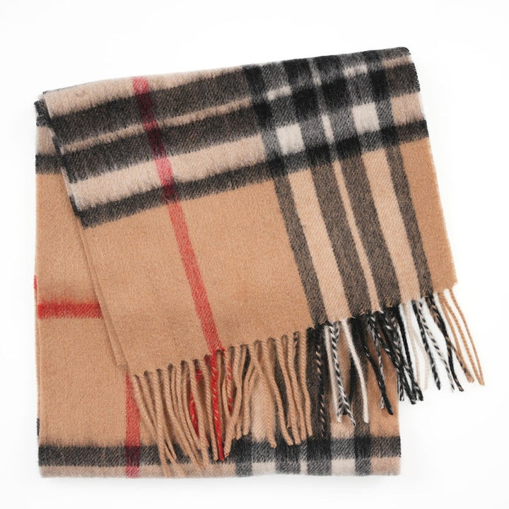 Edinburgh 100% Lambswool Scarf – Premium Soft Wool Wrap - ENLARGED OFF CTR SCOTTY THOM CAMEL