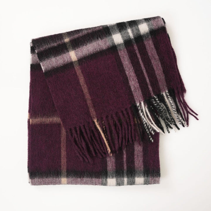 Edinburgh 100% Lambswool Scarf  Enlarged Off Ctr Scotty Thom Cabernet