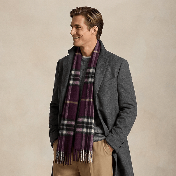 Edinburgh 100% Lambswool Scarf  Enlarged Off Ctr Scotty Thom Cabernet