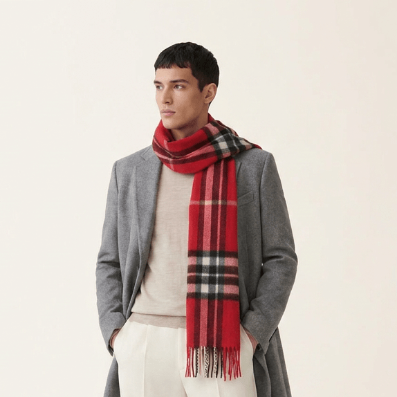 Edinburgh 100% Lambswool Scarf – Premium Soft Wool Wrap - ENLARGED OFF CTR SCOTTY THOM RED