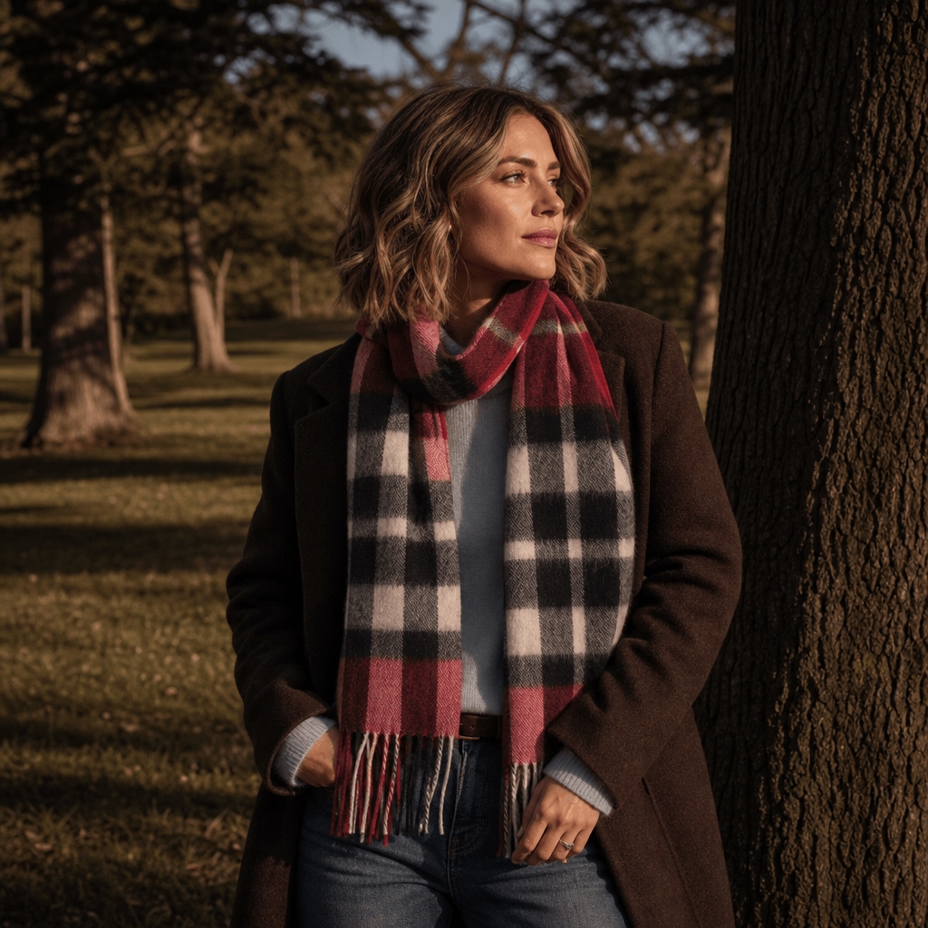 Edinburgh 100% Lambswool Scarf – Premium Soft Wool Wrap - EXPLODED SCOTTY THOMSON RED