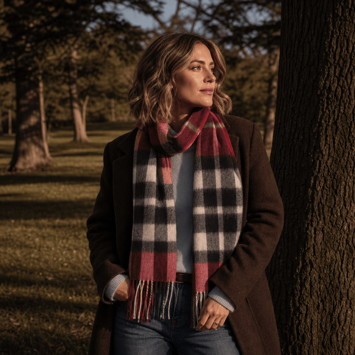 Edinburgh 100% Lambswool Scarf – Premium Soft Wool Wrap - EXPLODED SCOTTY THOMSON RED