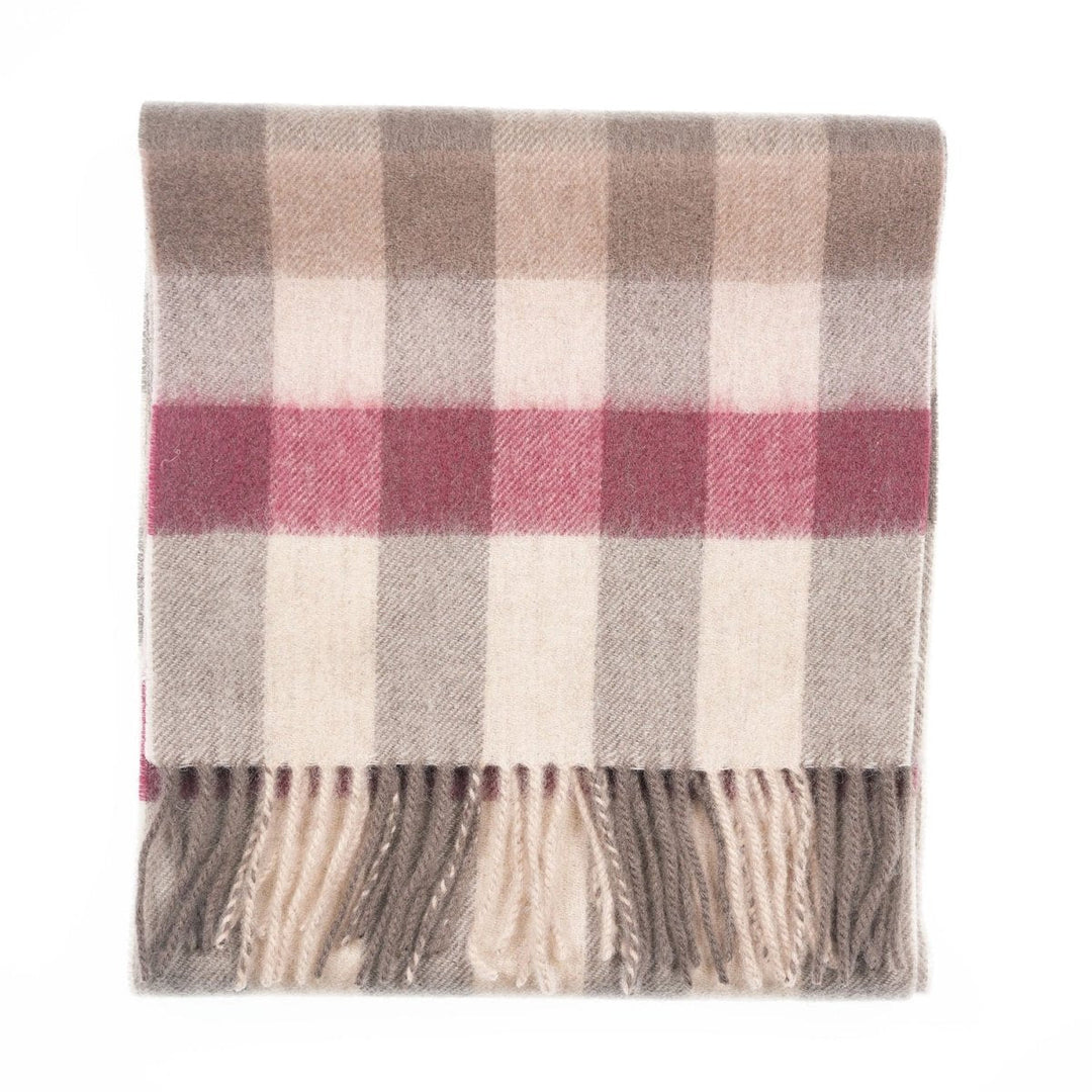 Edinburgh 100% Lambswool Scarf – Premium Soft Wool Wrap - GIANT CHEQUER - PINK/TAUPE