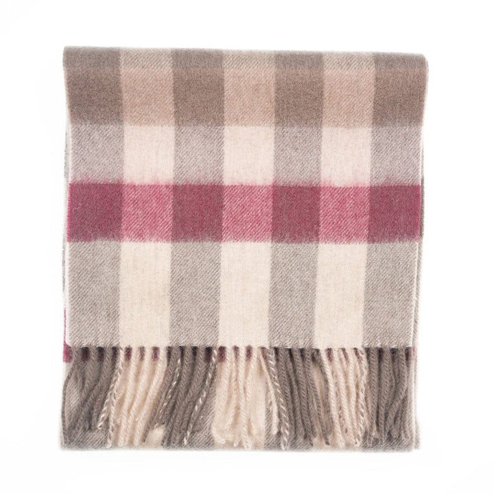 Edinburgh 100% Lambswool Scarf – Premium Soft Wool Wrap - GIANT CHEQUER - PINK/TAUPE