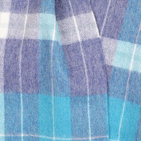 Edinburgh 100% Lambswool Scarf – Premium Soft Wool Wrap - HEIVON CHECK - DENIM/AQUA/LAZULI