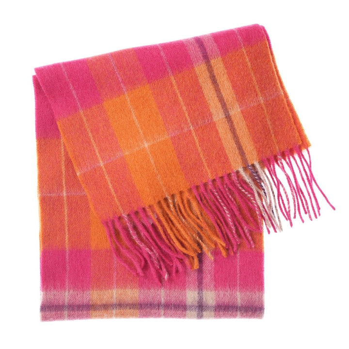 Edinburgh 100% Lambswool Scarf – Premium Soft Wool Wrap - HEIVON CHECK - RADICCHIO/ORIENTAL GINGER