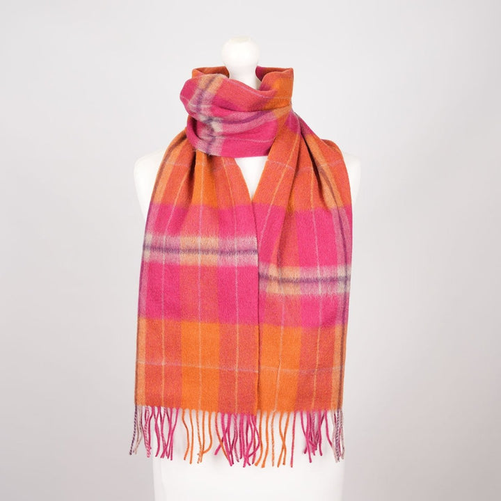 Edinburgh 100% Lambswool Scarf – Premium Soft Wool Wrap - HEIVON CHECK - RADICCHIO/ORIENTAL GINGER