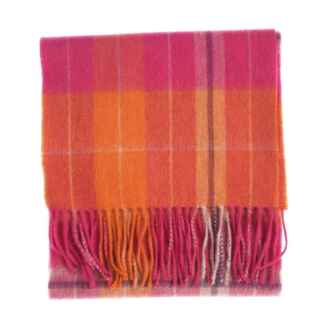 Edinburgh 100% Lambswool Scarf – Premium Soft Wool Wrap - HEIVON CHECK - RADICCHIO/ORIENTAL GINGER