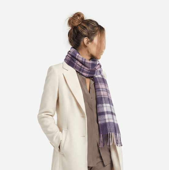 Edinburgh 100% Lambswool Scarf – Premium Soft Wool Wrap - HENOLD - BLACKBERRY/BLUE/CAMELLIA