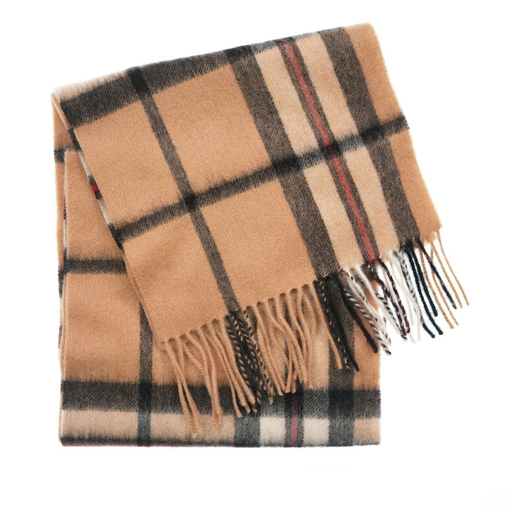 Edinburgh 100% Lambswool Scarf – Premium Soft Wool Wrap - LARGE OFF CENTRE THOMSON CAMEL