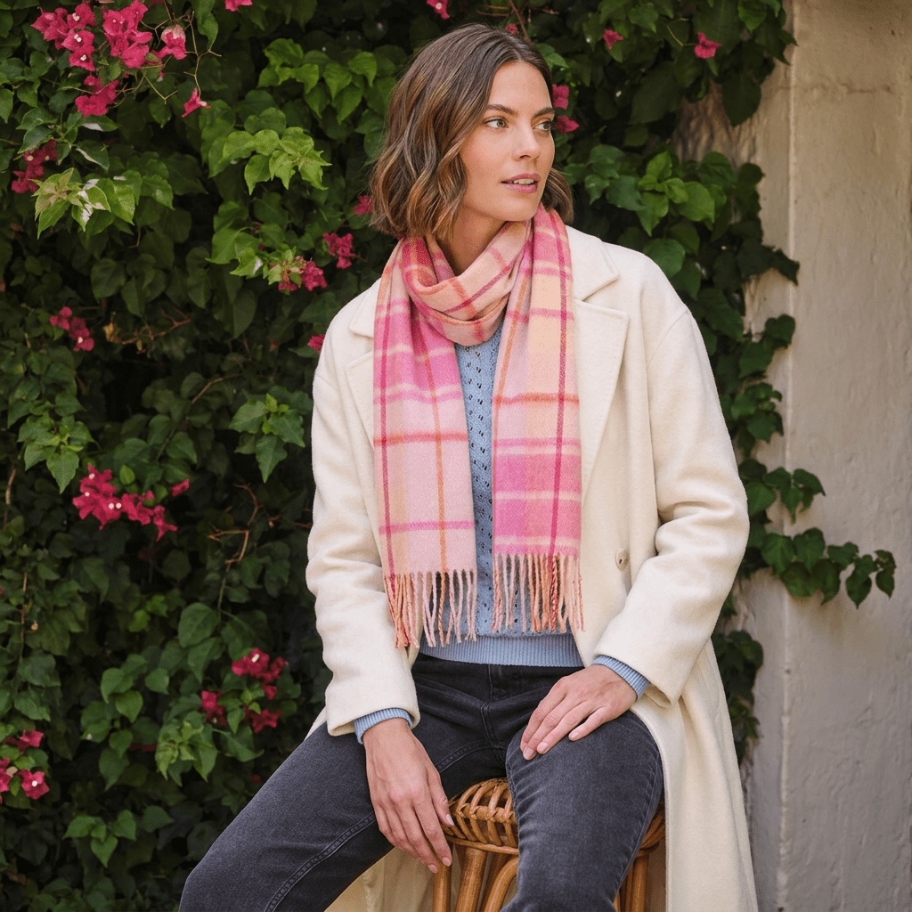 Edinburgh 100% Lambswool Scarf – Premium Soft Wool Wrap - MILL CHECK GINGER