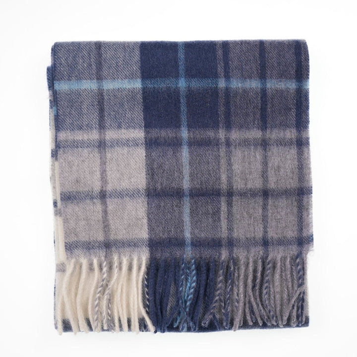 Edinburgh 100% Lambswool Scarf – Premium Soft Wool Wrap - MILL CHECK NAVY