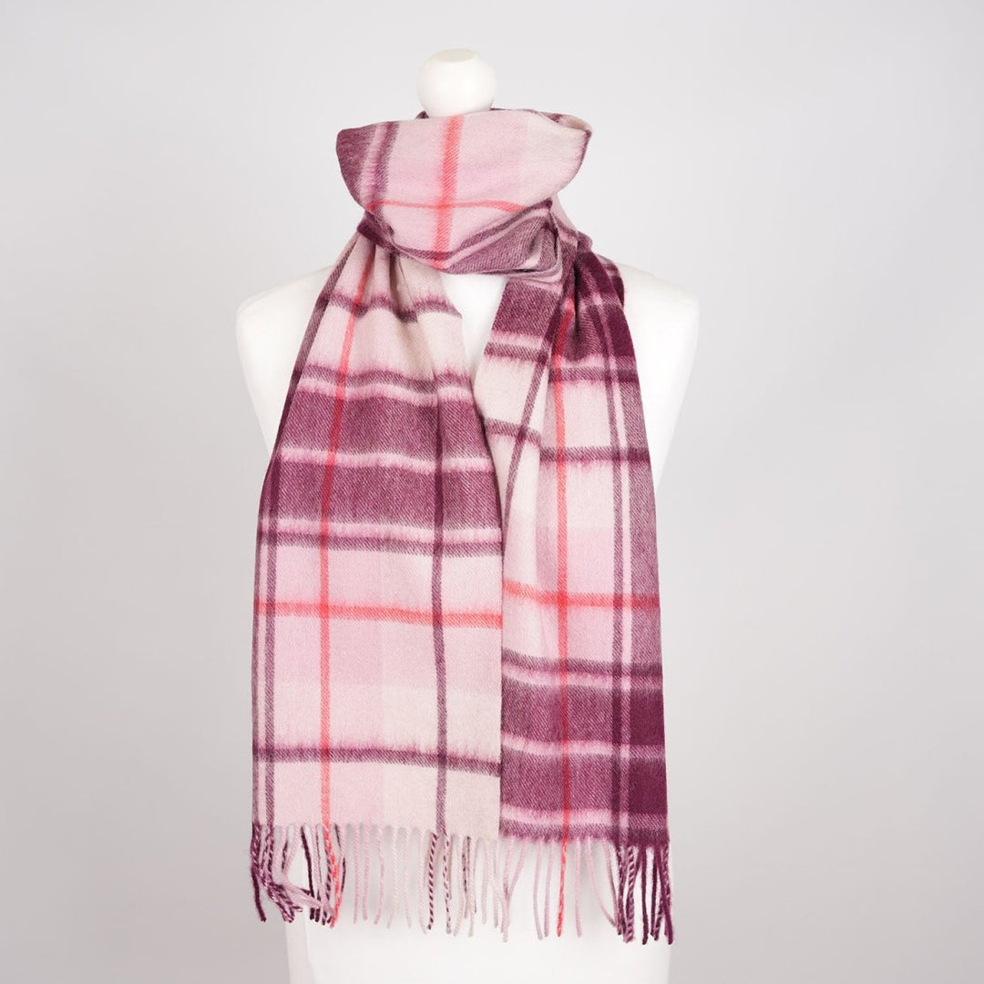 Edinburgh 100% Lambswool Scarf – Premium Soft Wool Wrap - MILL CHECK PINK