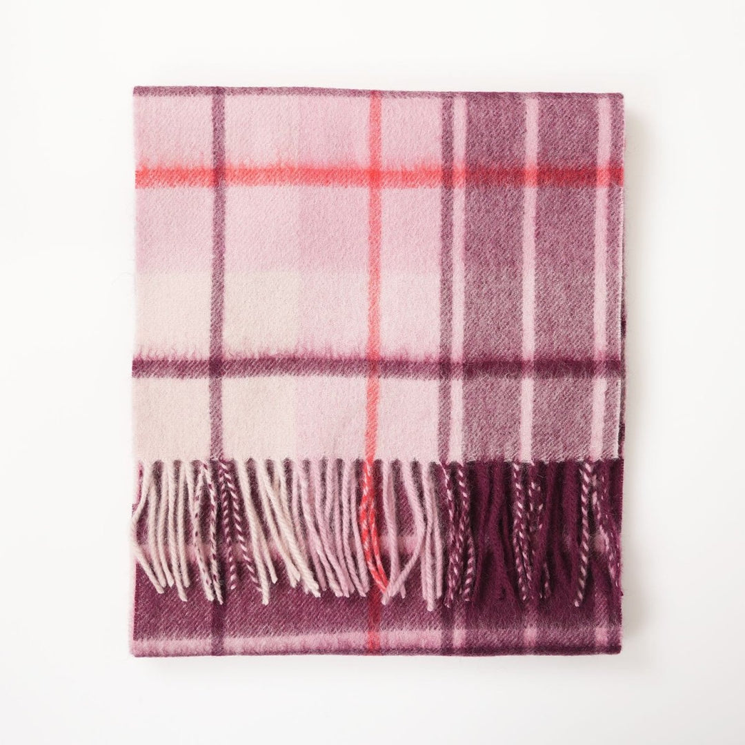 Edinburgh 100% Lambswool Scarf – Premium Soft Wool Wrap - MILL CHECK PINK