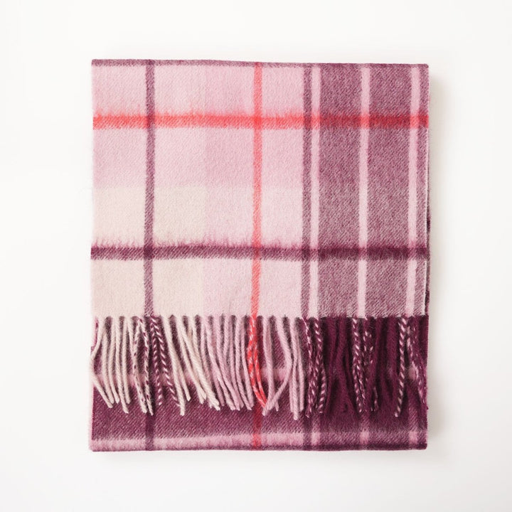 Edinburgh 100% Lambswool Scarf – Premium Soft Wool Wrap - MILL CHECK PINK