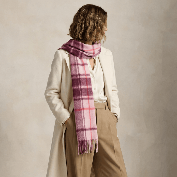 Edinburgh 100% Lambswool Scarf – Premium Soft Wool Wrap - MILL CHECK PINK