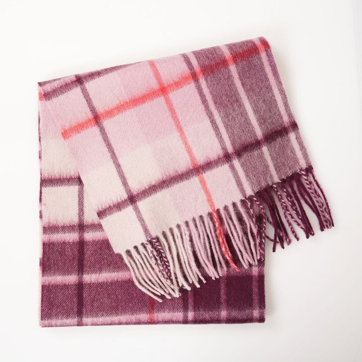 Edinburgh 100% Lambswool Scarf – Premium Soft Wool Wrap - MILL CHECK PINK