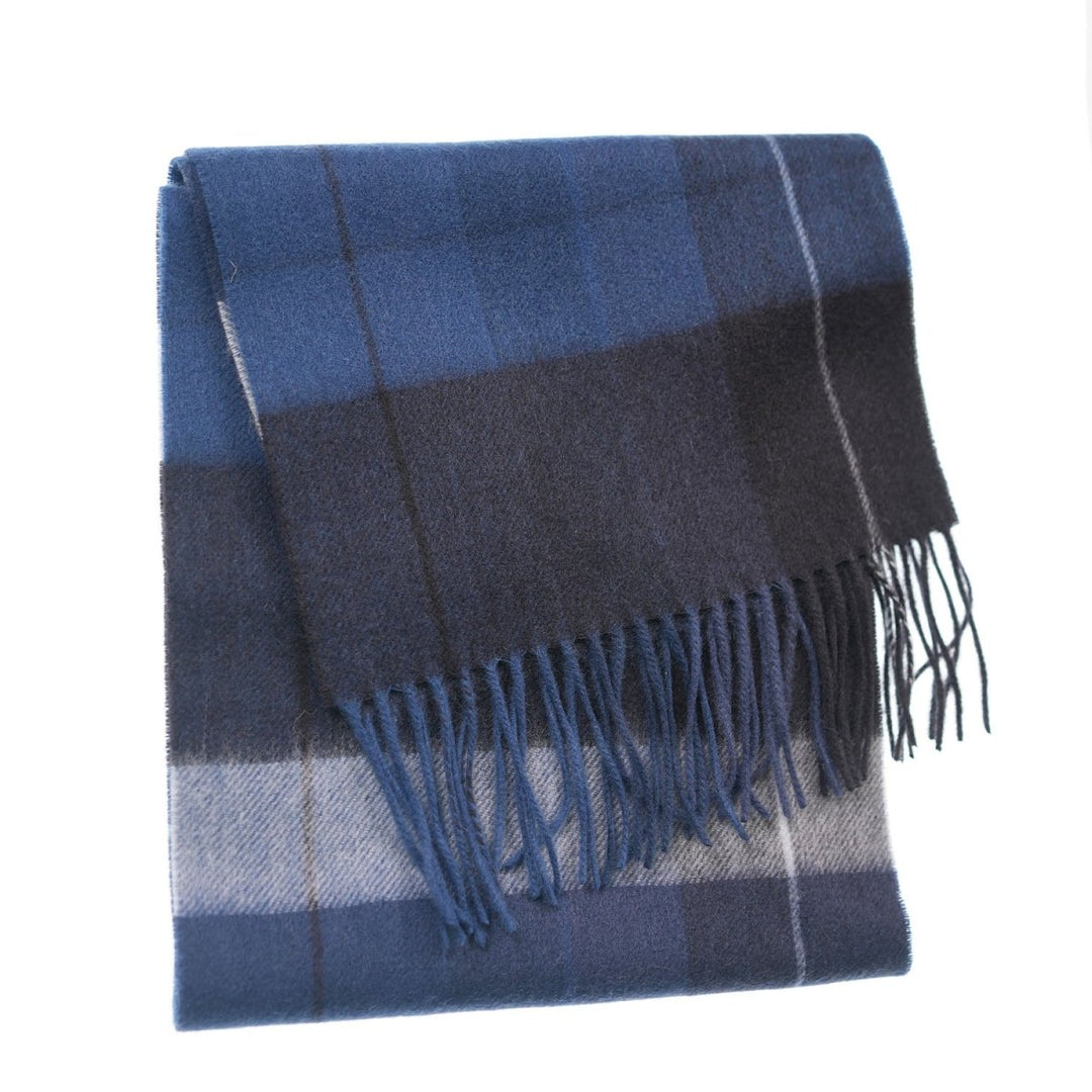Edinburgh 100% Lambswool Scarf – Premium Soft Wool Wrap - MIXED CHECK - BLUE